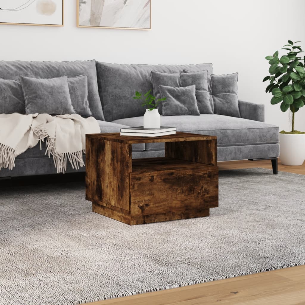 Salontafel met LED-verlichting 50x49x40 cm gerookt eikenkleurig is nu te koop bij PeponiXL, paradijselijk wonen!
