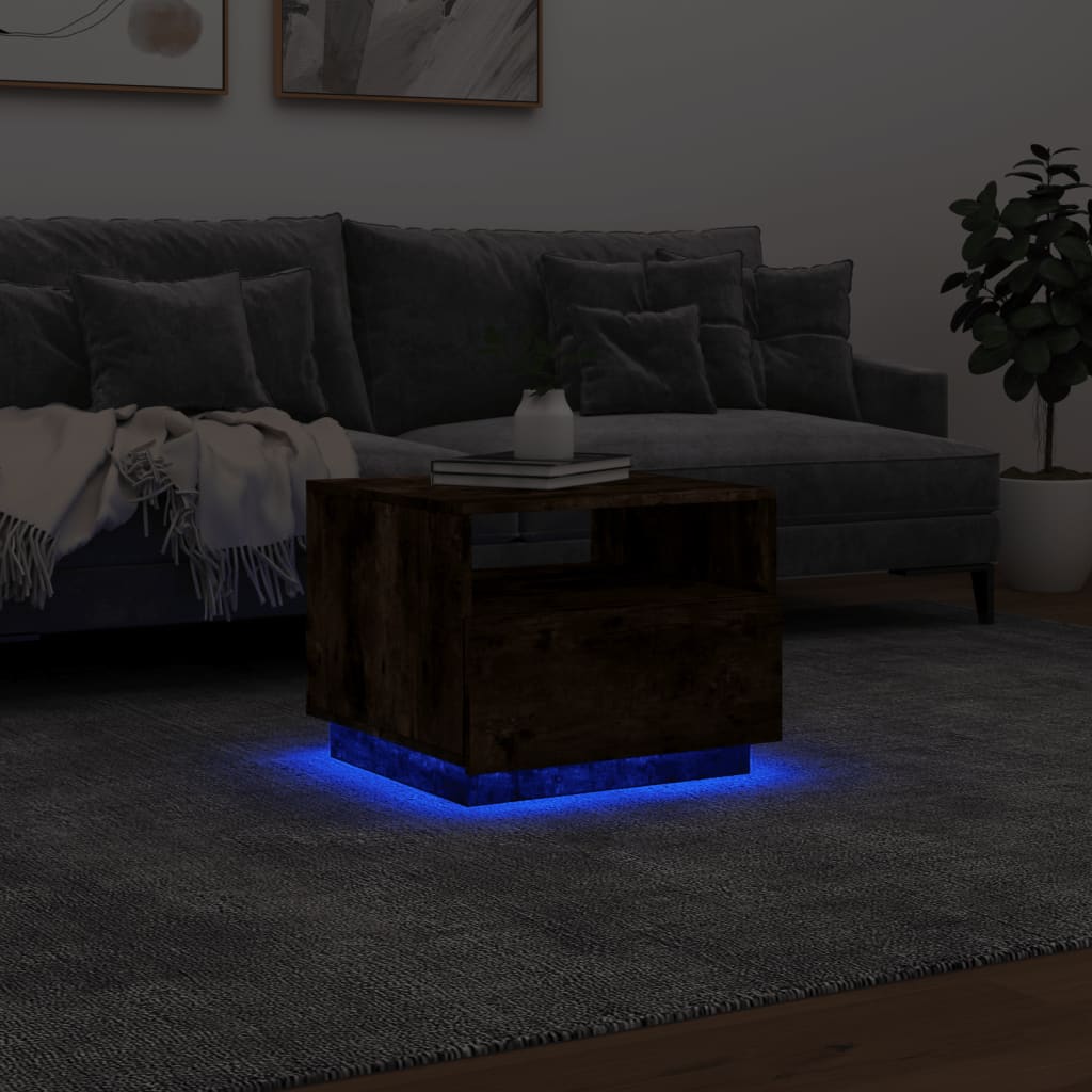 Salontafel met LED-verlichting 50x49x40 cm gerookt eikenkleurig is nu te koop bij PeponiXL, paradijselijk wonen!