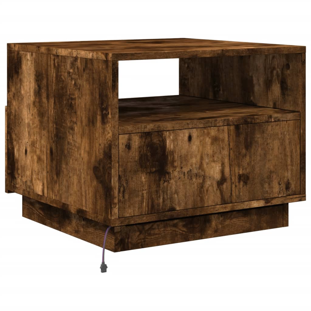 Salontafel met LED-verlichting 50x49x40 cm gerookt eikenkleurig is nu te koop bij PeponiXL, paradijselijk wonen!