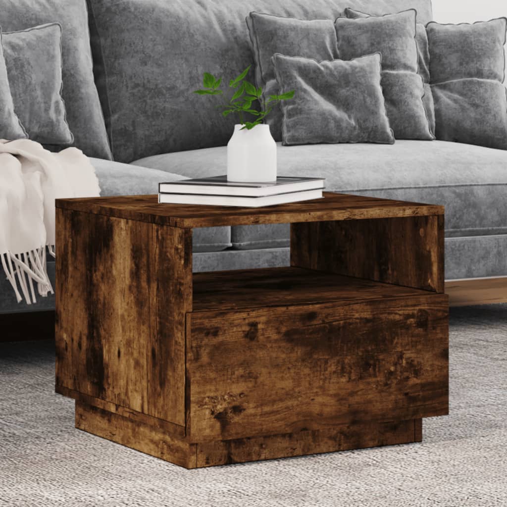 Salontafel met LED-verlichting 50x49x40 cm gerookt eikenkleurig is nu te koop bij PeponiXL, paradijselijk wonen!