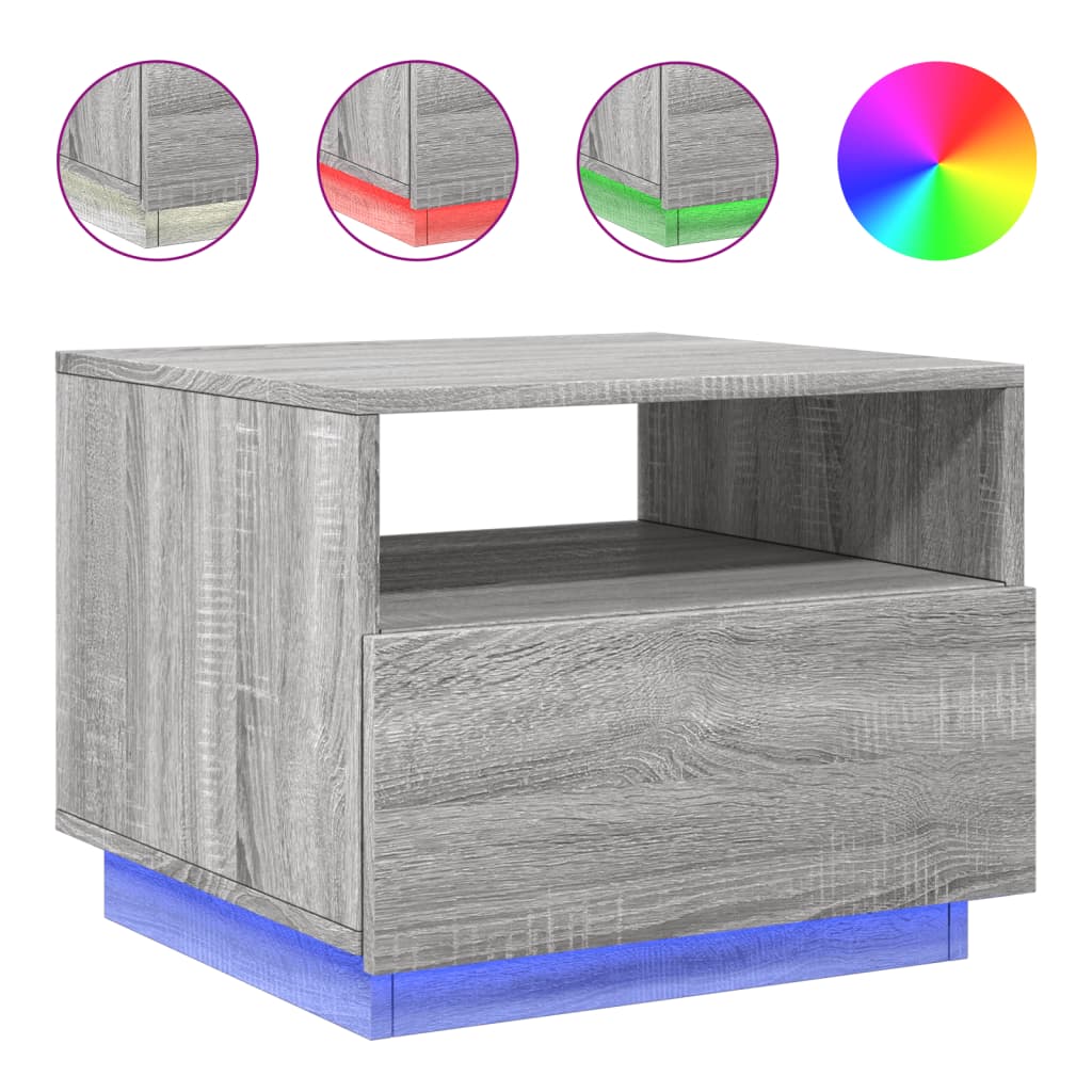 Salontafel met LED-verlichting 50x49x40 cm grijs sonoma eiken is nu te koop bij PeponiXL, paradijselijk wonen!
