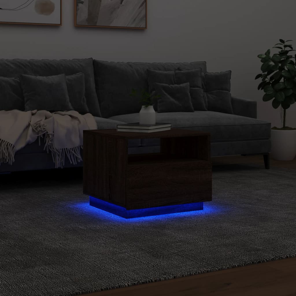 Salontafel met LED-verlichting 50x49x40 cm bruin eikenkleur is nu te koop bij PeponiXL, paradijselijk wonen!