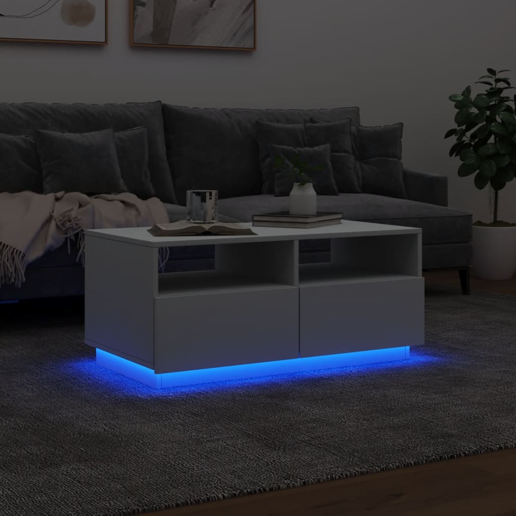 Salontafel met LED-verlichting 90x49x40 cm wit is nu te koop bij PeponiXL, paradijselijk wonen!