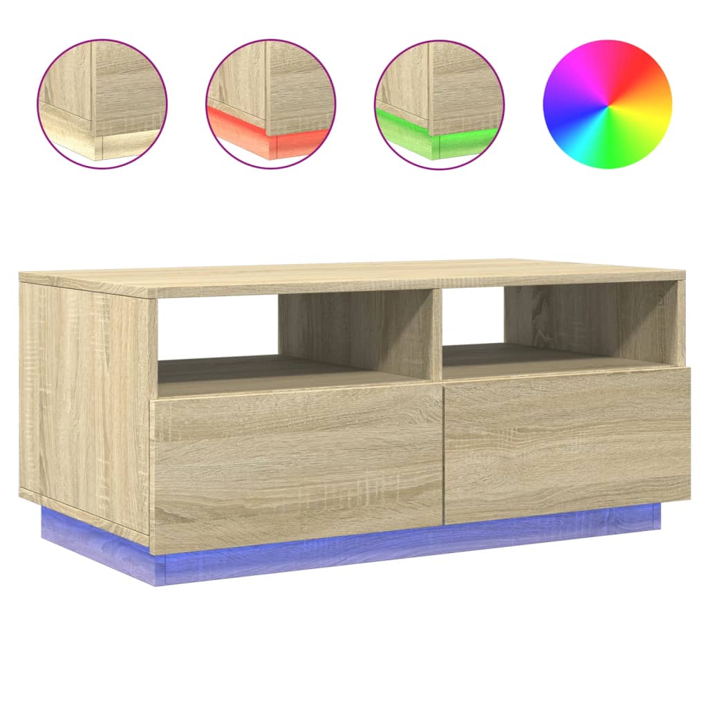 Salontafel met LED-verlichting 90x49x40 cm sonoma eikenkleurig is nu te koop bij PeponiXL, paradijselijk wonen!