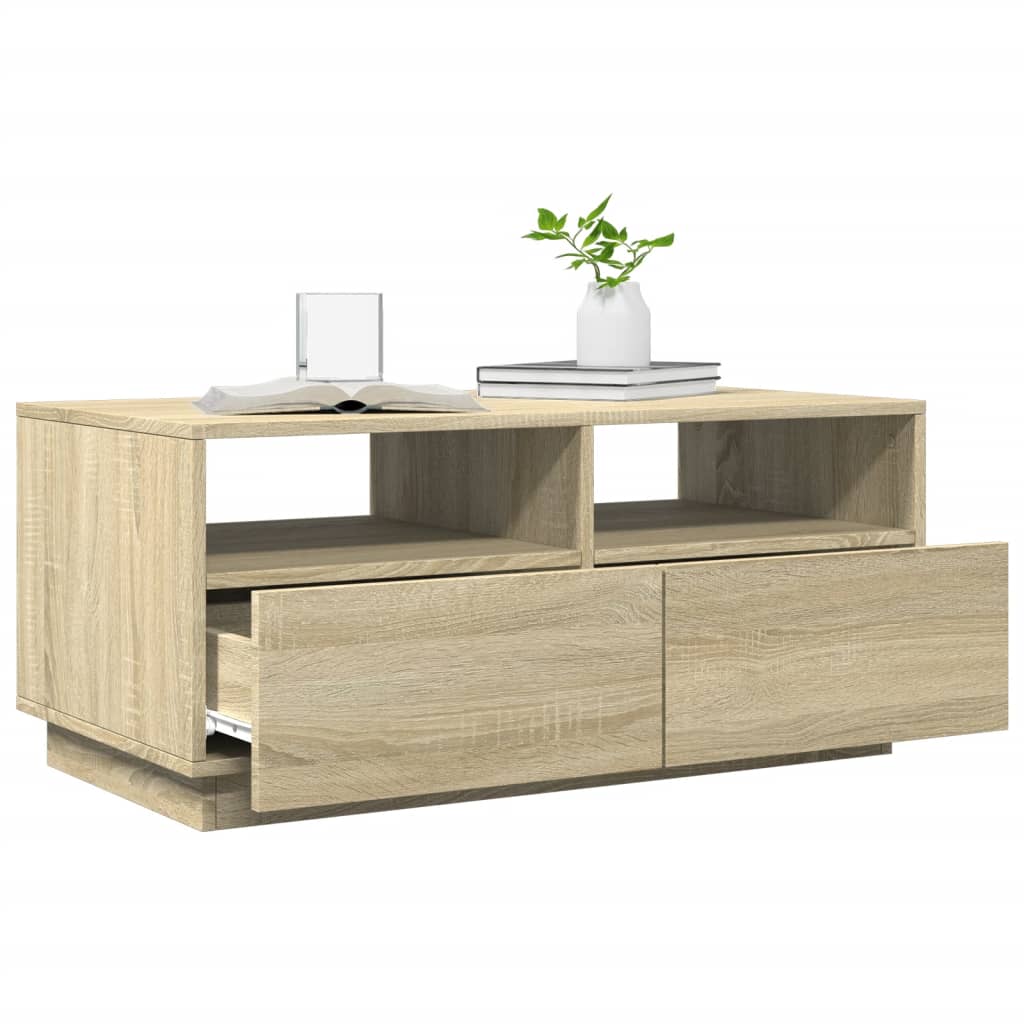 Salontafel met LED-verlichting 90x49x40 cm sonoma eikenkleurig is nu te koop bij PeponiXL, paradijselijk wonen!