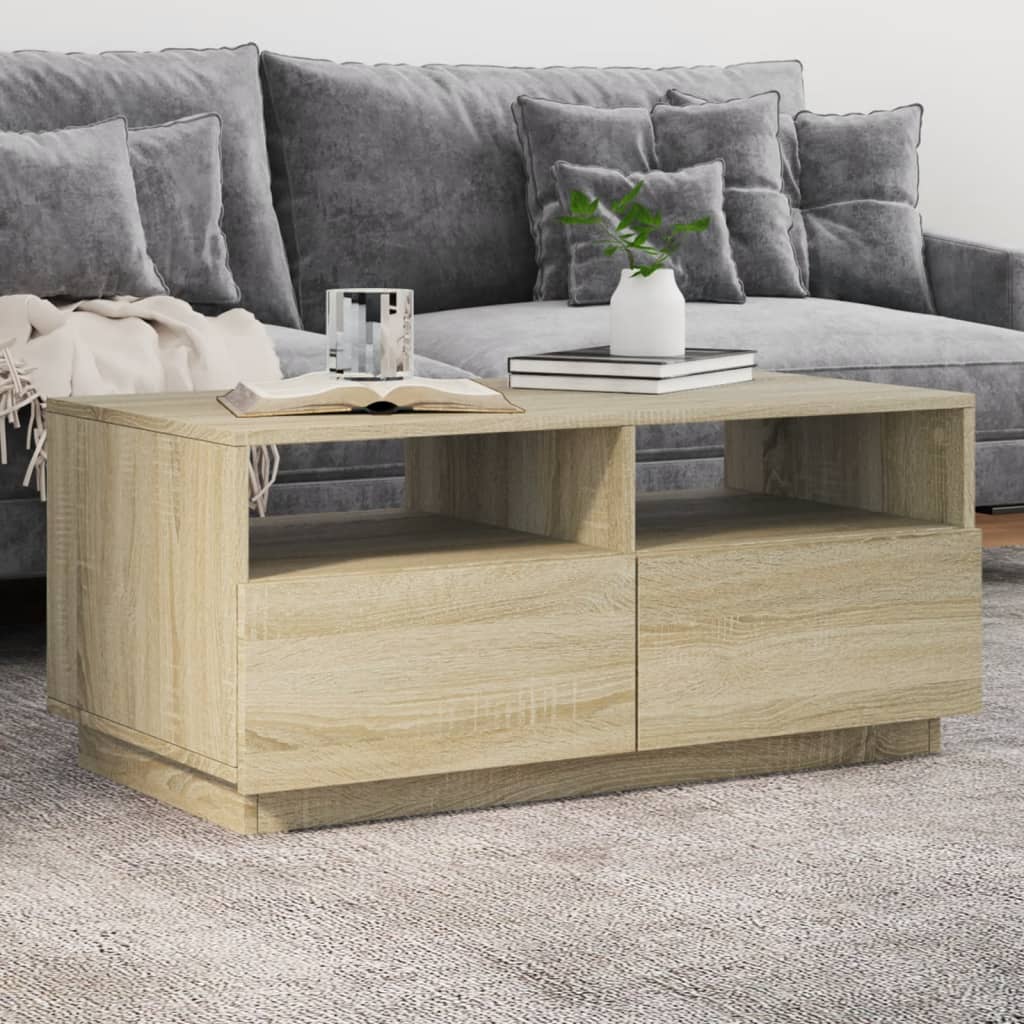Salontafel met LED-verlichting 90x49x40 cm sonoma eikenkleurig is nu te koop bij PeponiXL, paradijselijk wonen!
