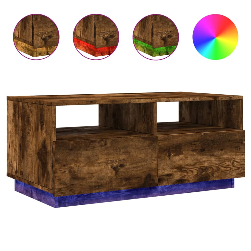 Salontafel met LED-verlichting 90x49x40 cm gerookt eikenkleurig is nu te koop bij PeponiXL, paradijselijk wonen!