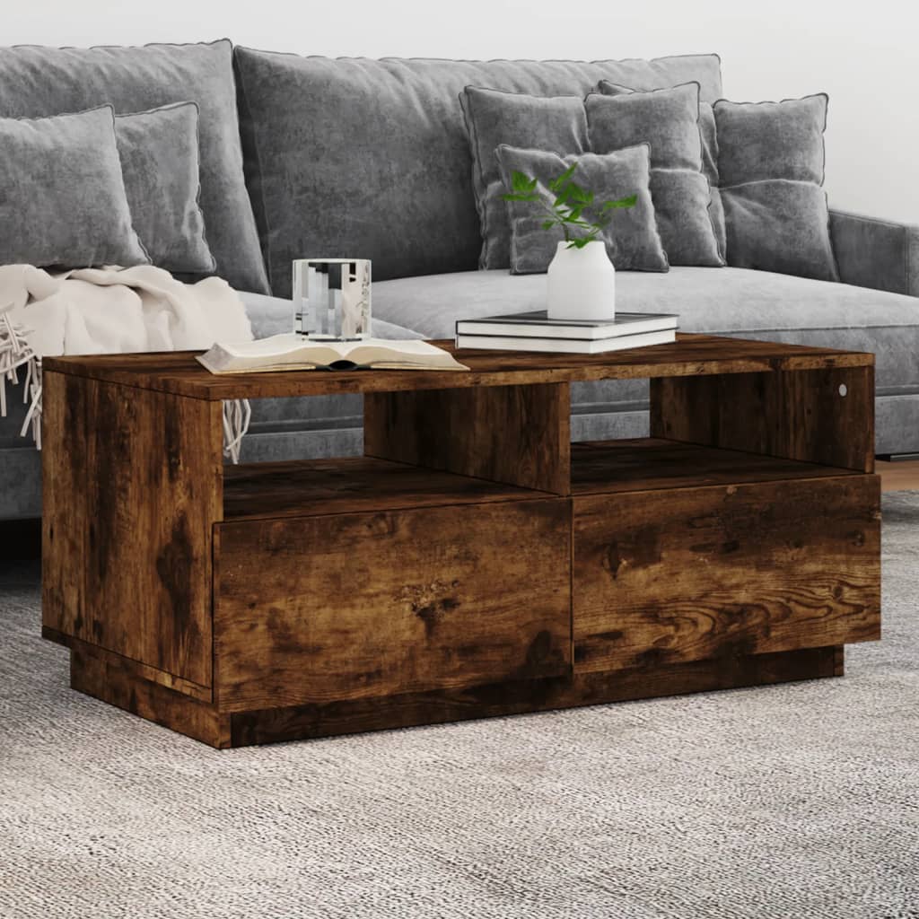 Salontafel met LED-verlichting 90x49x40 cm gerookt eikenkleurig is nu te koop bij PeponiXL, paradijselijk wonen!