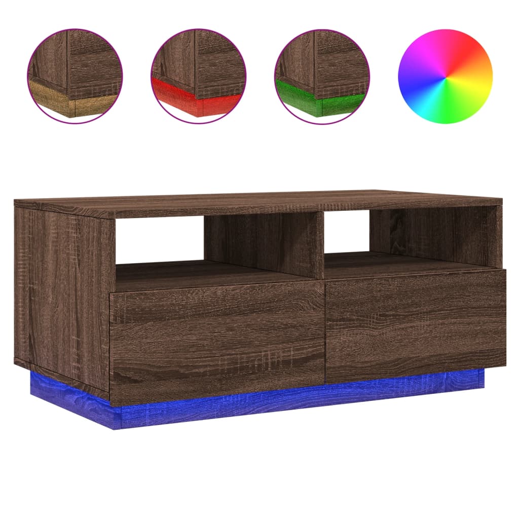 Salontafel met LED-verlichting 90x49x40 cm bruin eikenkleur is nu te koop bij PeponiXL, paradijselijk wonen!