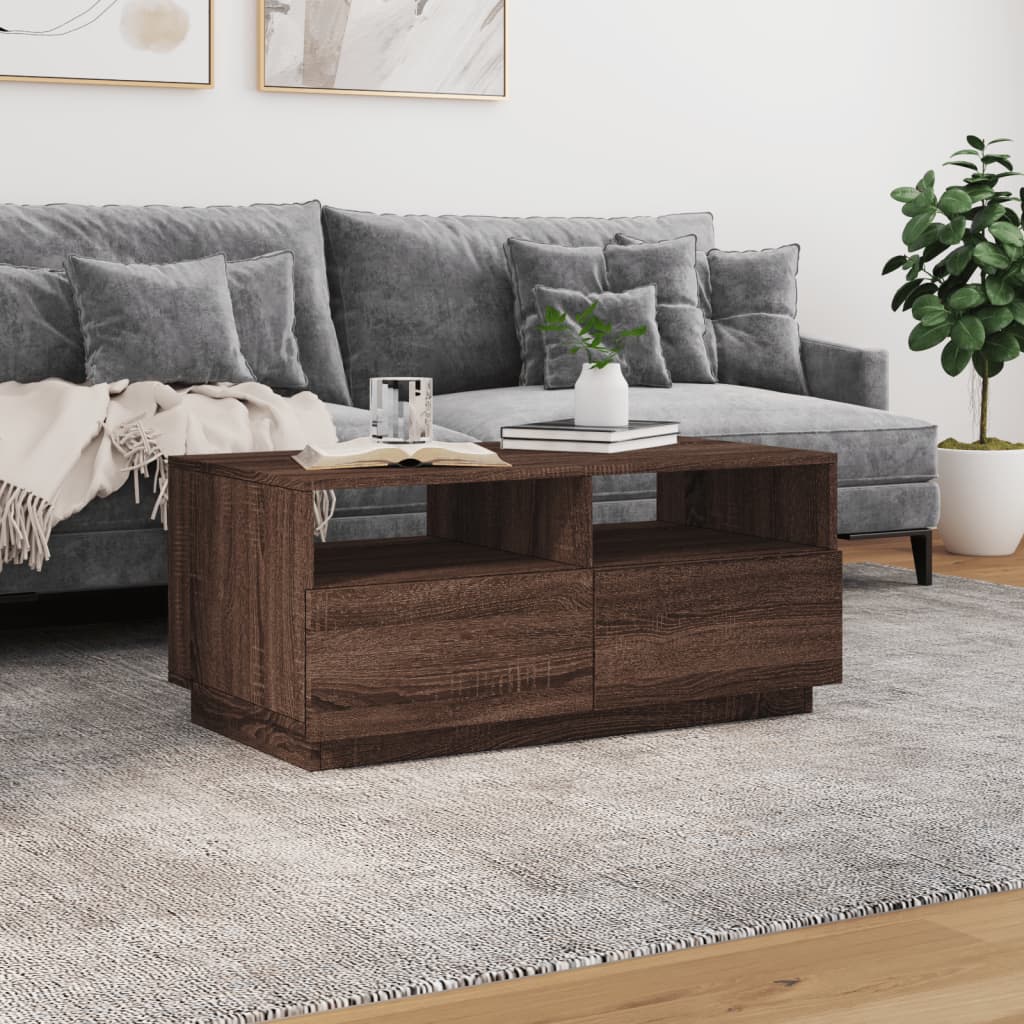 Salontafel met LED-verlichting 90x49x40 cm bruin eikenkleur is nu te koop bij PeponiXL, paradijselijk wonen!