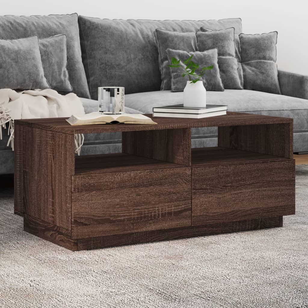 Salontafel met LED-verlichting 90x49x40 cm bruin eikenkleur is nu te koop bij PeponiXL, paradijselijk wonen!