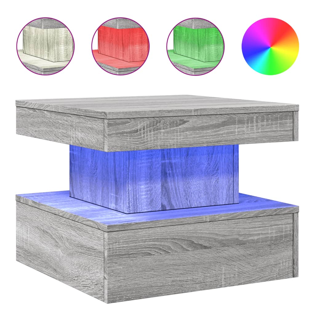 Salontafel met LED-verlichting 50x50x40 cm grijs sonoma eiken is nu te koop bij PeponiXL, paradijselijk wonen!