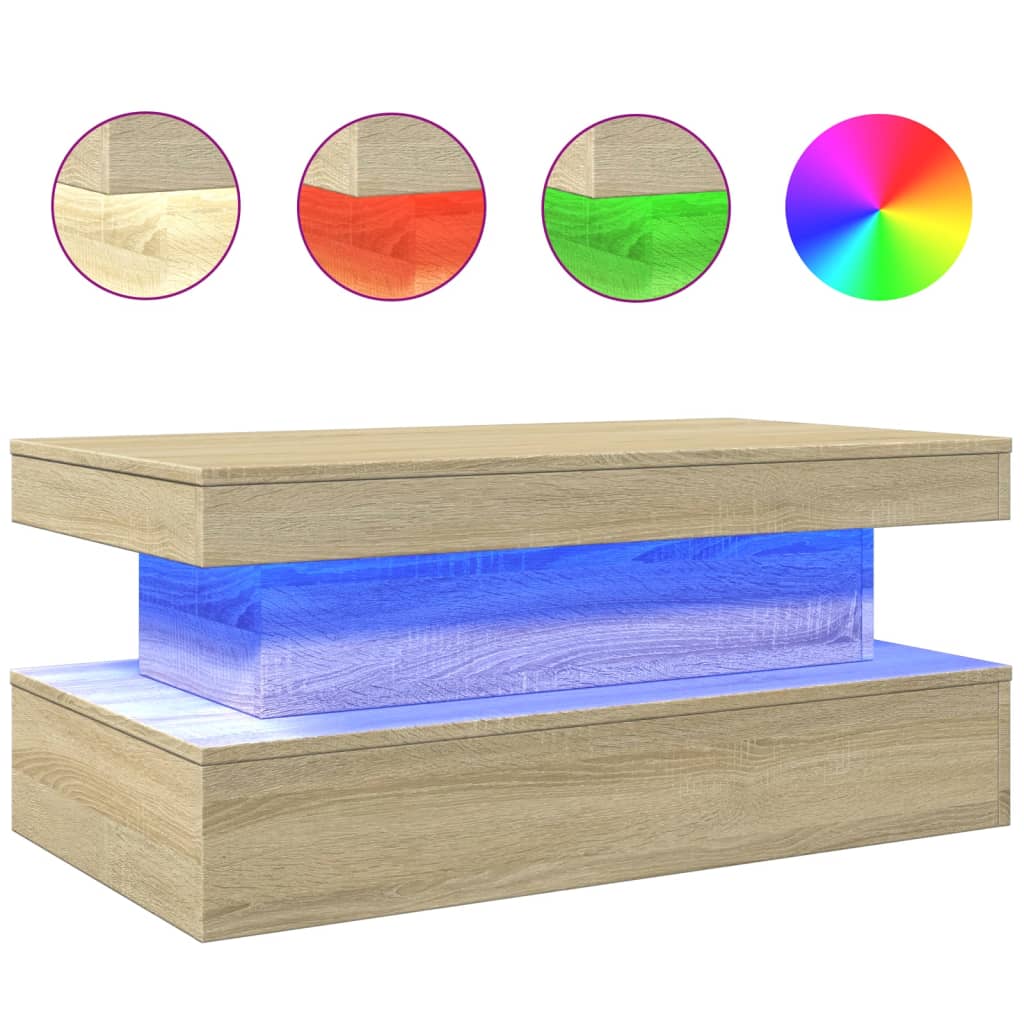 Salontafel met LED-verlichting 90x50x40 cm sonoma eikenkleurig is nu te koop bij PeponiXL, paradijselijk wonen!