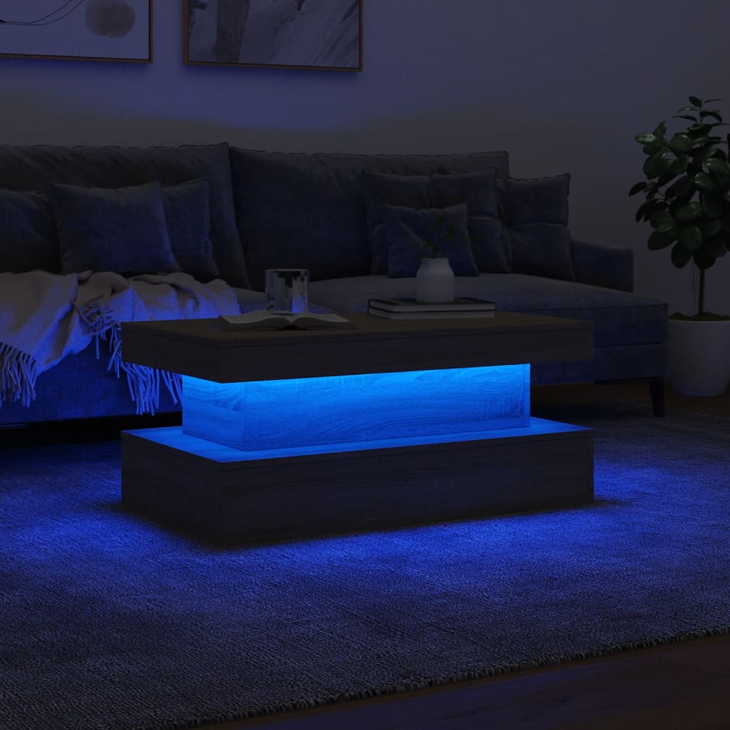 Salontafel met LED-verlichting 90x50x40 cm sonoma eikenkleurig is nu te koop bij PeponiXL, paradijselijk wonen!