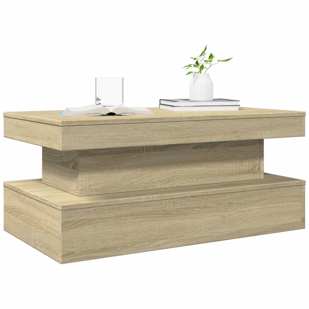 Salontafel met LED-verlichting 90x50x40 cm sonoma eikenkleurig is nu te koop bij PeponiXL, paradijselijk wonen!