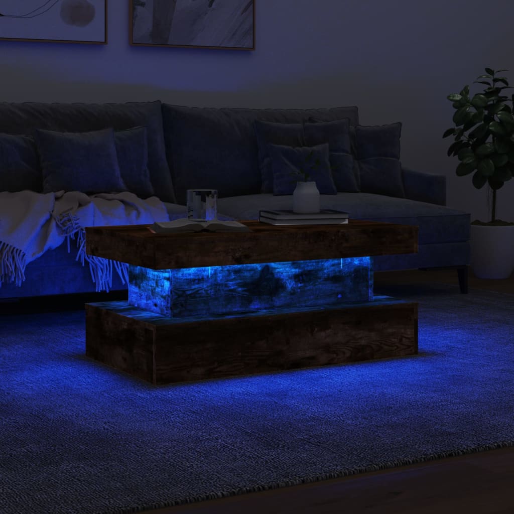 Salontafel met LED-verlichting 90x50x40 cm gerookt eikenkleurig is nu te koop bij PeponiXL, paradijselijk wonen!