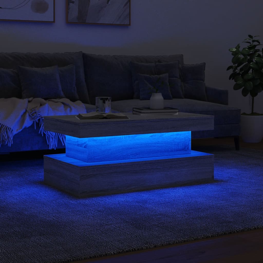 Salontafel met LED-verlichting 90x50x40 cm grijs sonoma eiken is nu te koop bij PeponiXL, paradijselijk wonen!