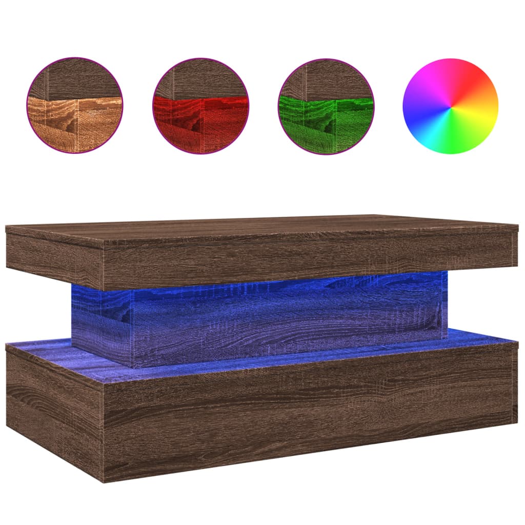 Salontafel met LED-verlichting 90x50x40 cm bruin eikenkleur is nu te koop bij PeponiXL, paradijselijk wonen!