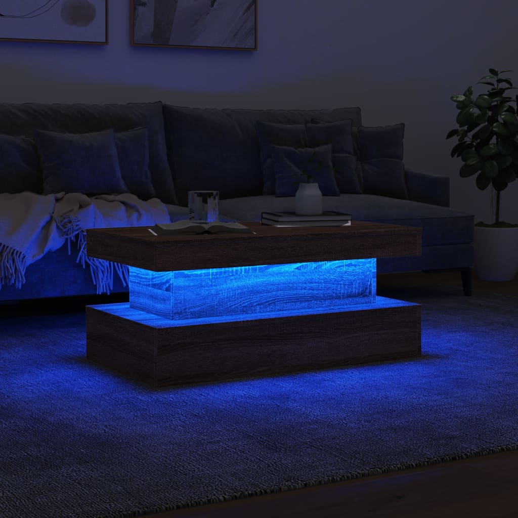 Salontafel met LED-verlichting 90x50x40 cm bruin eikenkleur is nu te koop bij PeponiXL, paradijselijk wonen!