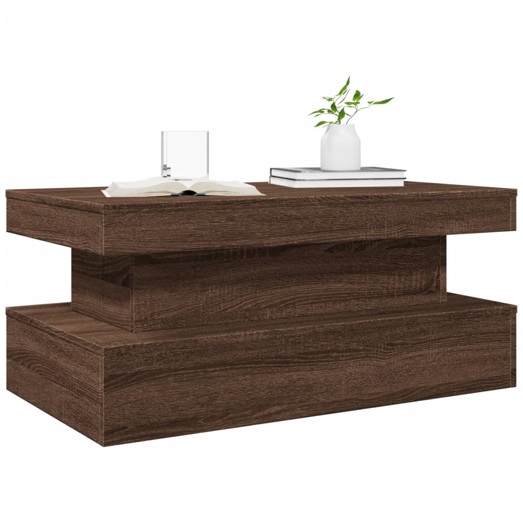 Salontafel met LED-verlichting 90x50x40 cm bruin eikenkleur is nu te koop bij PeponiXL, paradijselijk wonen!