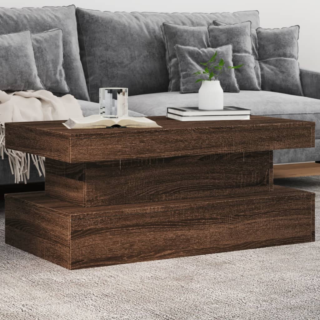 Salontafel met LED-verlichting 90x50x40 cm bruin eikenkleur is nu te koop bij PeponiXL, paradijselijk wonen!