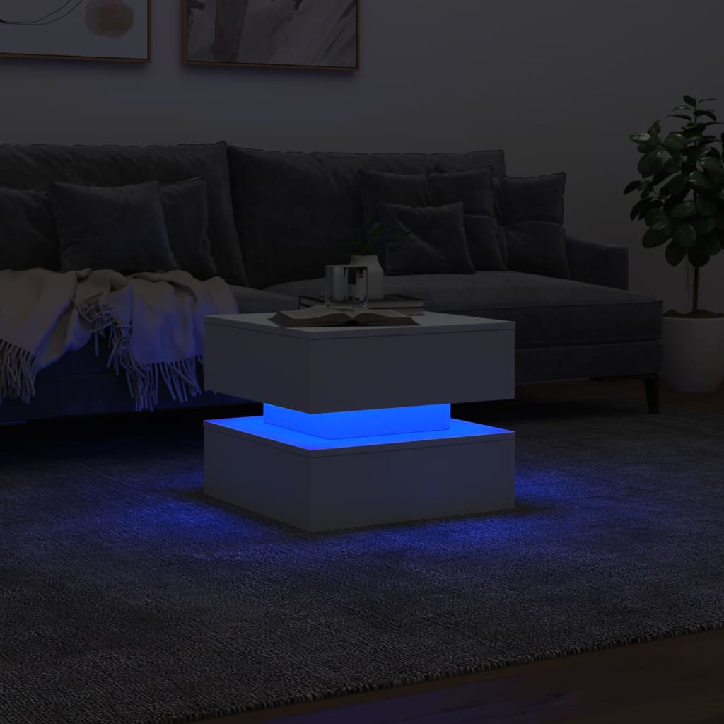 Salontafel met LED-verlichting 50x50x40 cm wit is nu te koop bij PeponiXL, paradijselijk wonen!