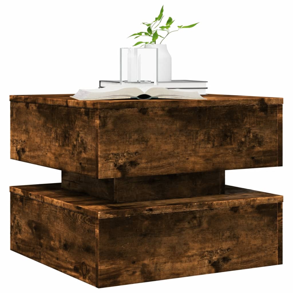 Salontafel met metalen poten 50x50x40 cm gerookt eikenkleurig is nu te koop bij PeponiXL, paradijselijk wonen!
