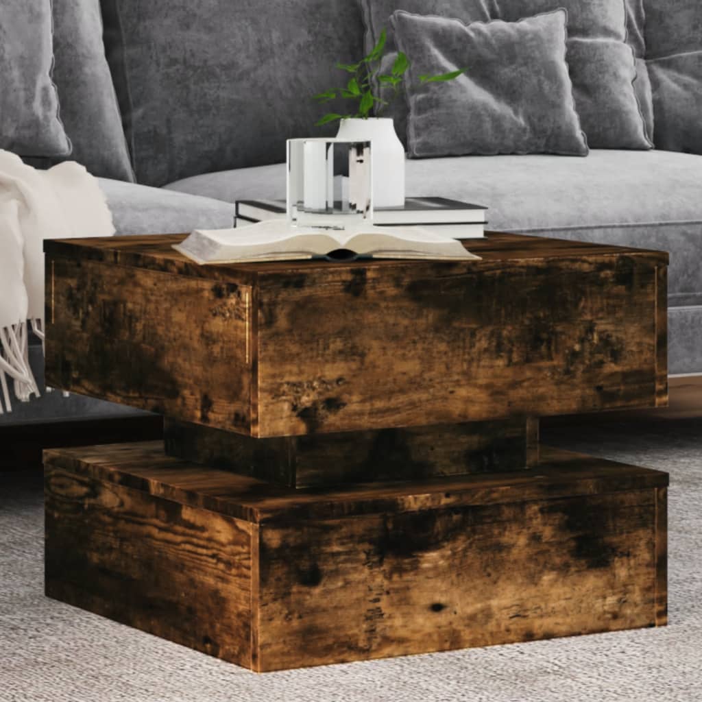 Salontafel met metalen poten 50x50x40 cm gerookt eikenkleurig is nu te koop bij PeponiXL, paradijselijk wonen!