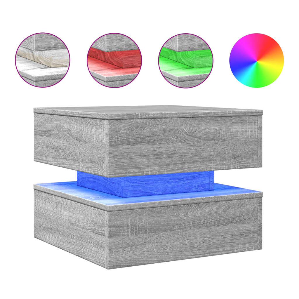 Salontafel met LED-verlichting 50x50x40 cm grijs sonoma eiken is nu te koop bij PeponiXL, paradijselijk wonen!