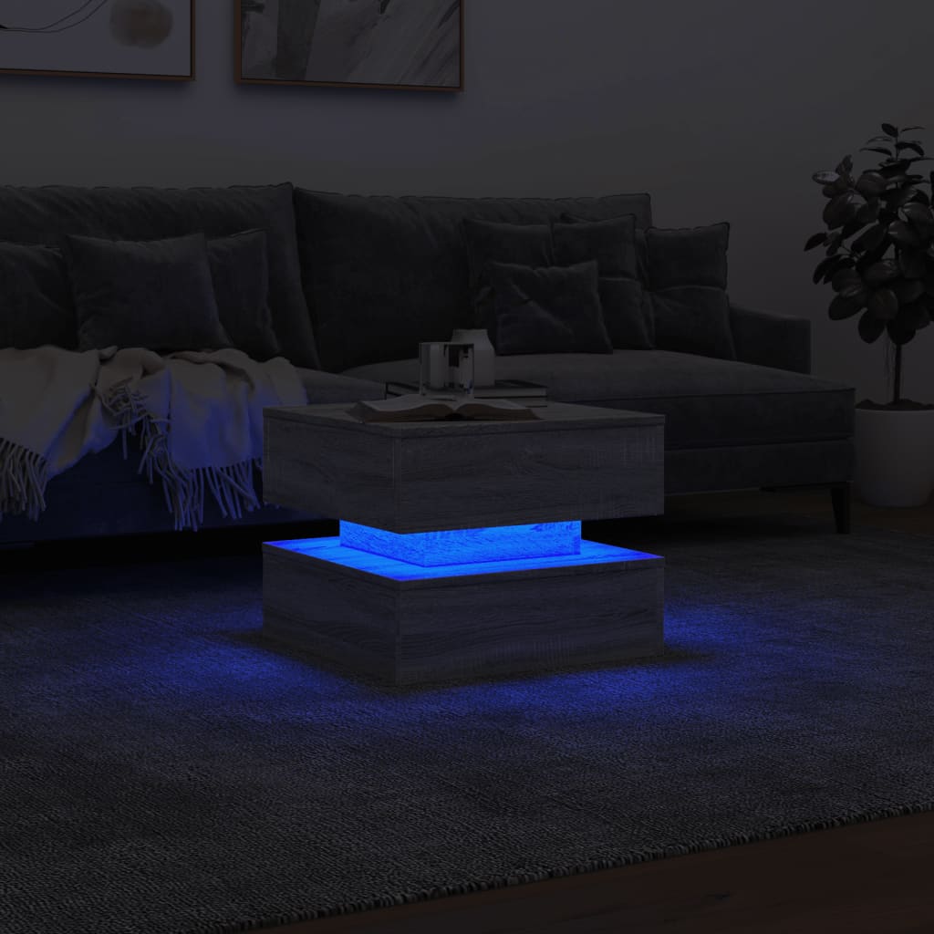 Salontafel met LED-verlichting 50x50x40 cm grijs sonoma eiken is nu te koop bij PeponiXL, paradijselijk wonen!