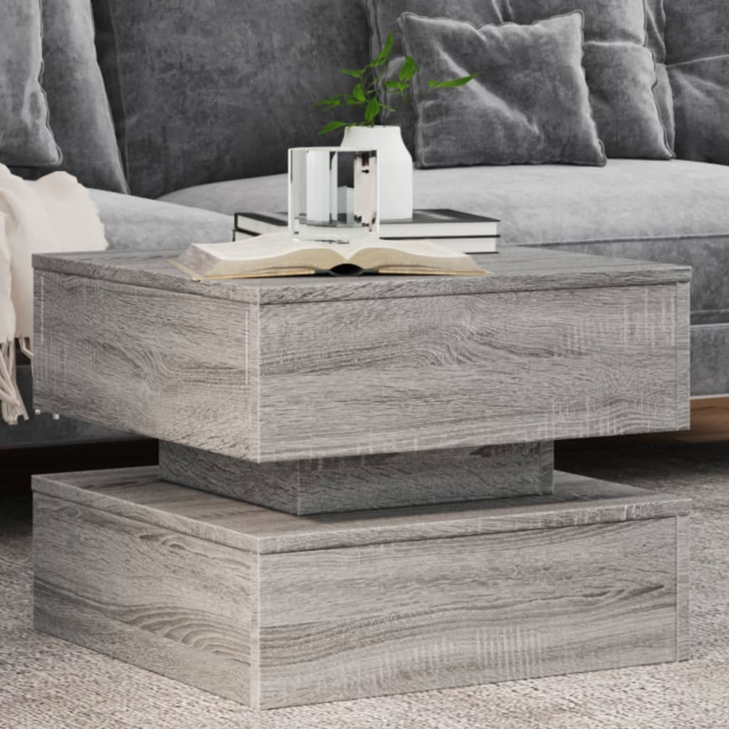 Salontafel met LED-verlichting 50x50x40 cm grijs sonoma eiken is nu te koop bij PeponiXL, paradijselijk wonen!