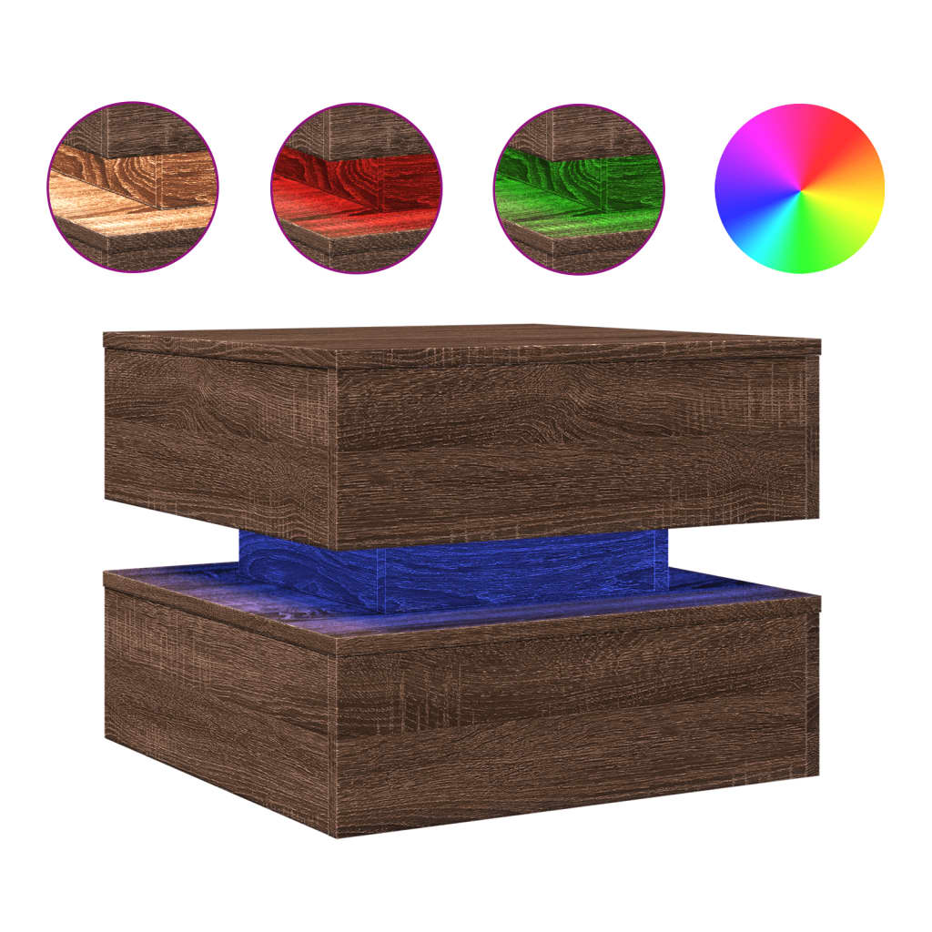 Salontafel met LED-verlichting 50x50x40 cm bruin eikenkleur is nu te koop bij PeponiXL, paradijselijk wonen!