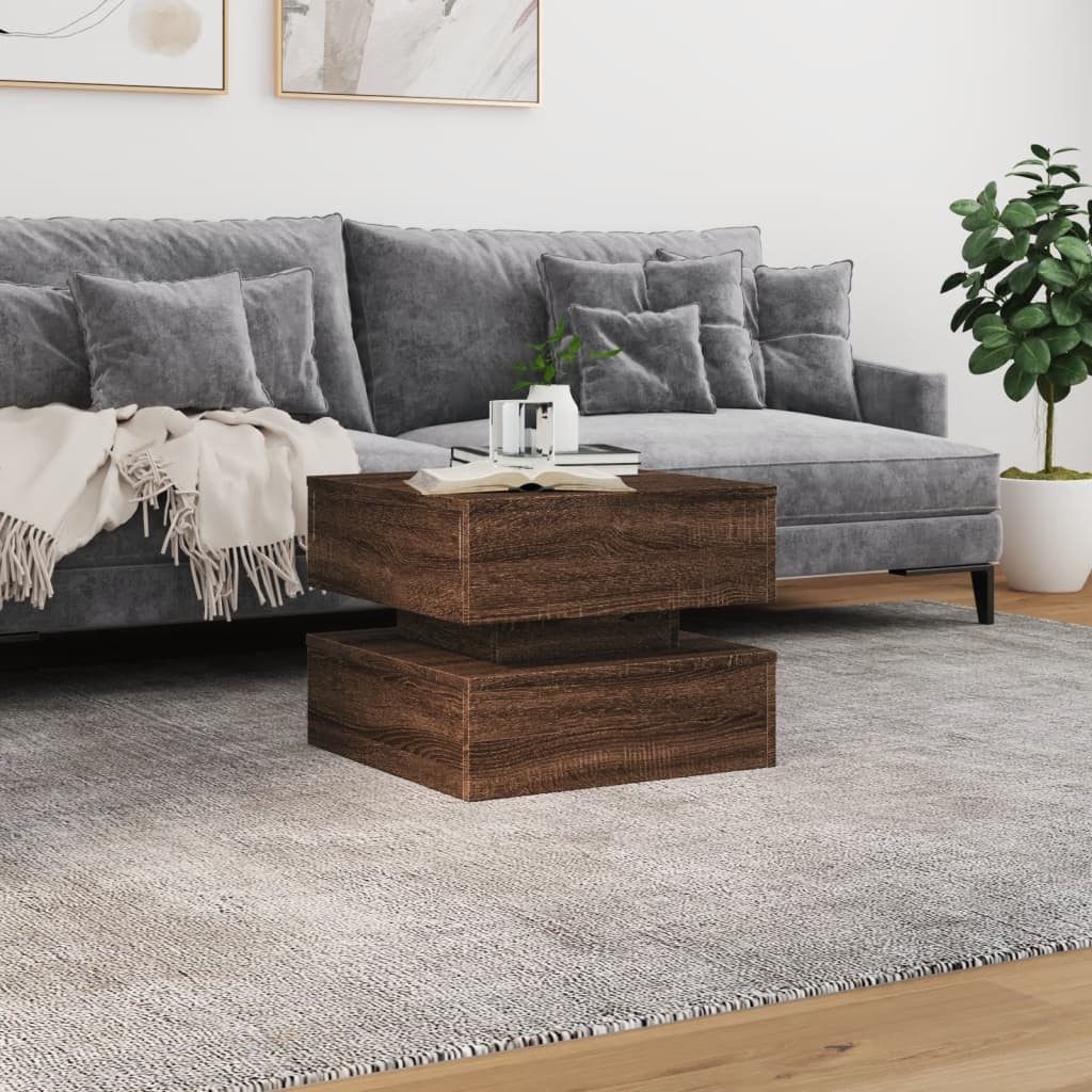 Salontafel met LED-verlichting 50x50x40 cm bruin eikenkleur is nu te koop bij PeponiXL, paradijselijk wonen!
