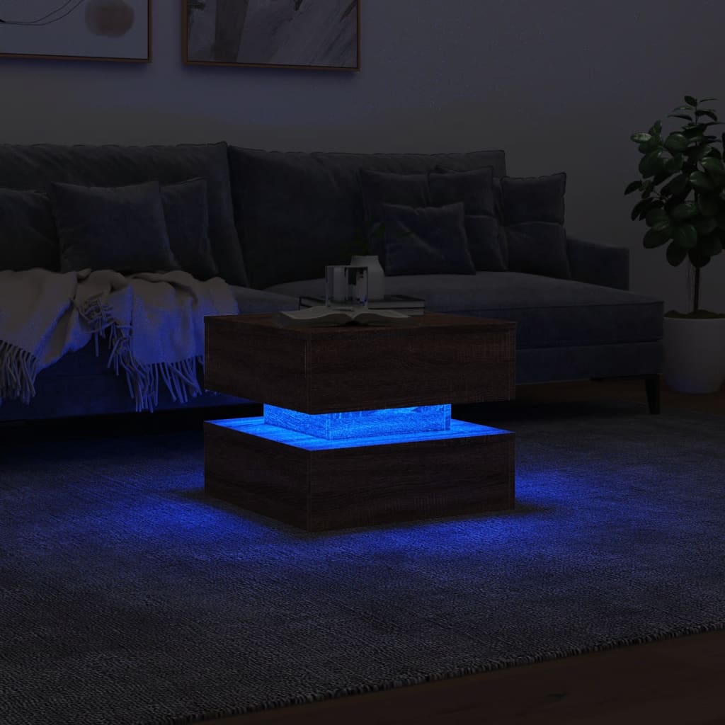 Salontafel met LED-verlichting 50x50x40 cm bruin eikenkleur is nu te koop bij PeponiXL, paradijselijk wonen!