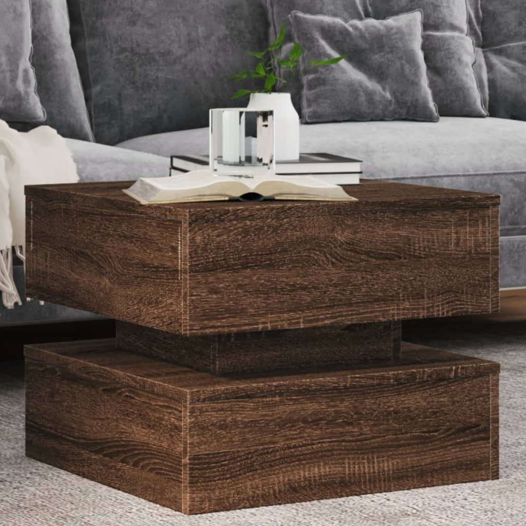 Salontafel met LED-verlichting 50x50x40 cm bruin eikenkleur is nu te koop bij PeponiXL, paradijselijk wonen!