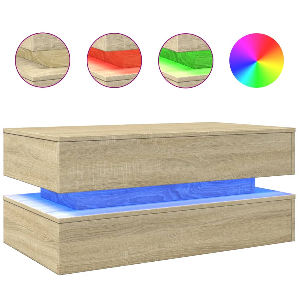 Salontafel met LED-verlichting 90x50x40 cm sonoma eikenkleurig is nu te koop bij PeponiXL, paradijselijk wonen!