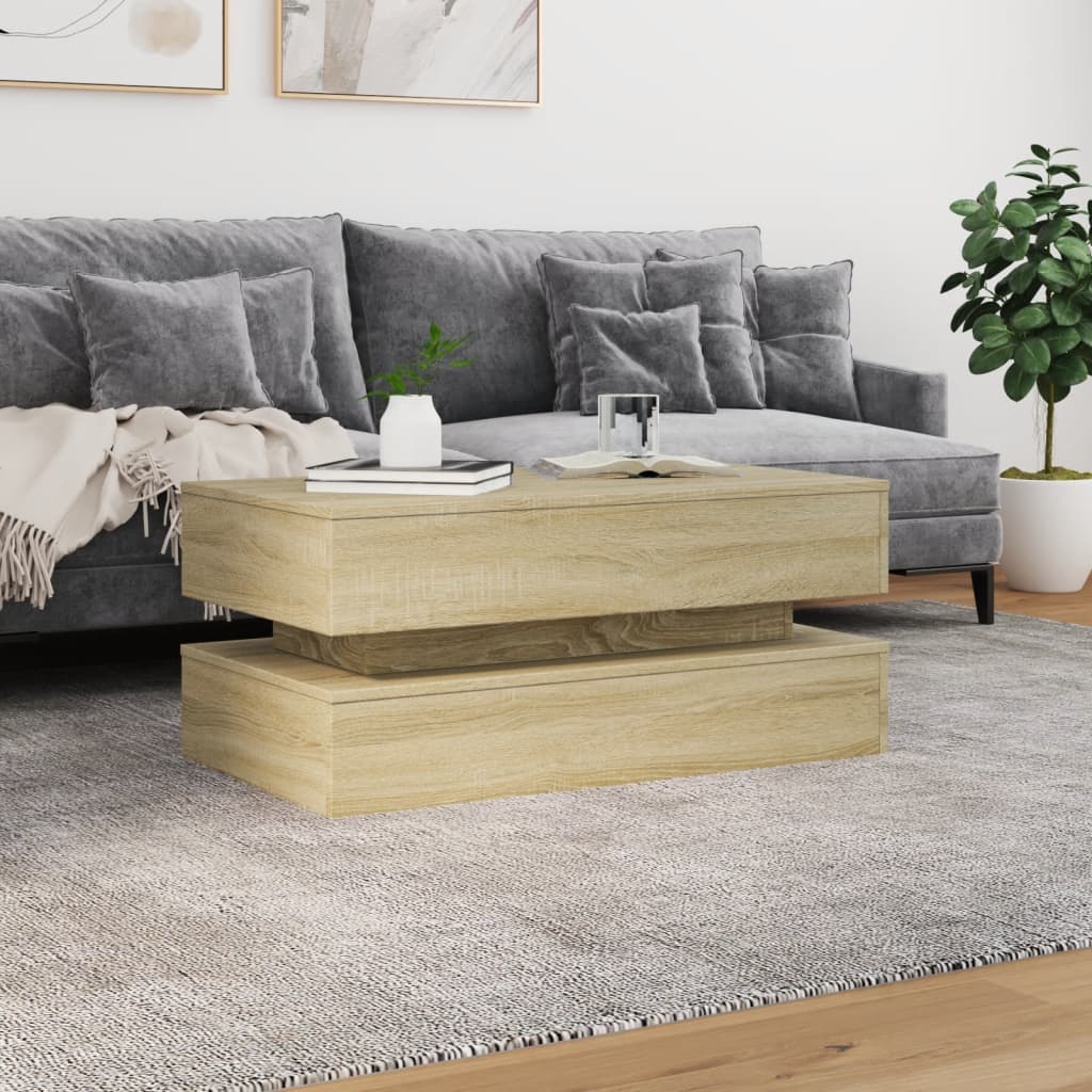 Salontafel met LED-verlichting 90x50x40 cm sonoma eikenkleurig is nu te koop bij PeponiXL, paradijselijk wonen!