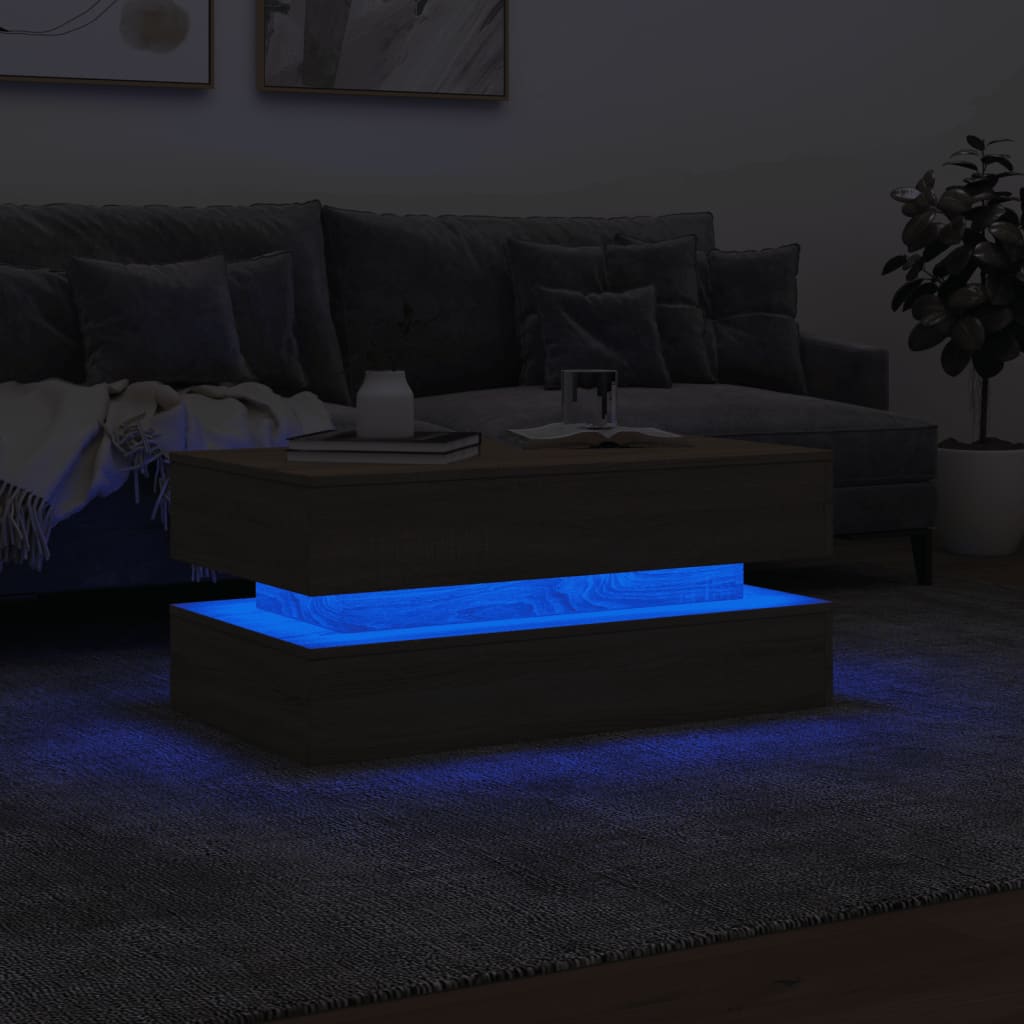 Salontafel met LED-verlichting 90x50x40 cm sonoma eikenkleurig is nu te koop bij PeponiXL, paradijselijk wonen!
