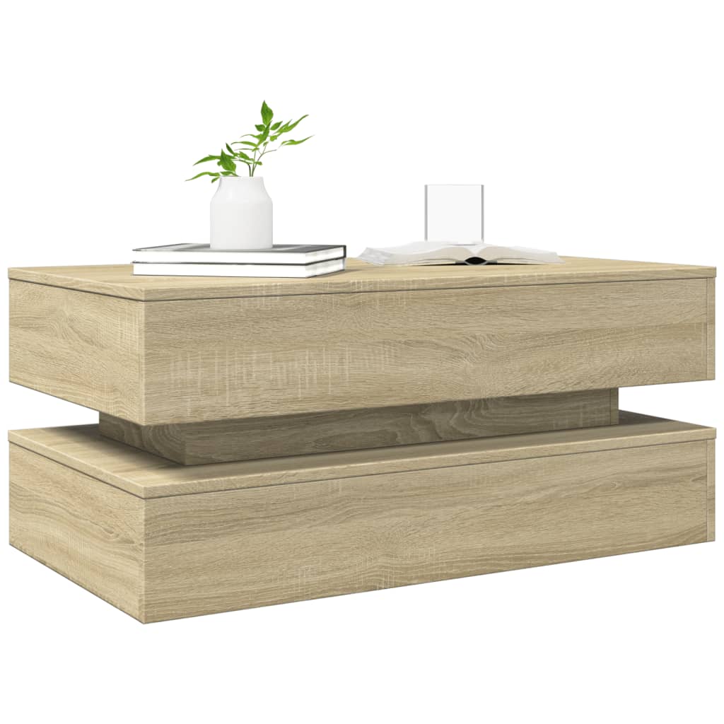 Salontafel met LED-verlichting 90x50x40 cm sonoma eikenkleurig is nu te koop bij PeponiXL, paradijselijk wonen!