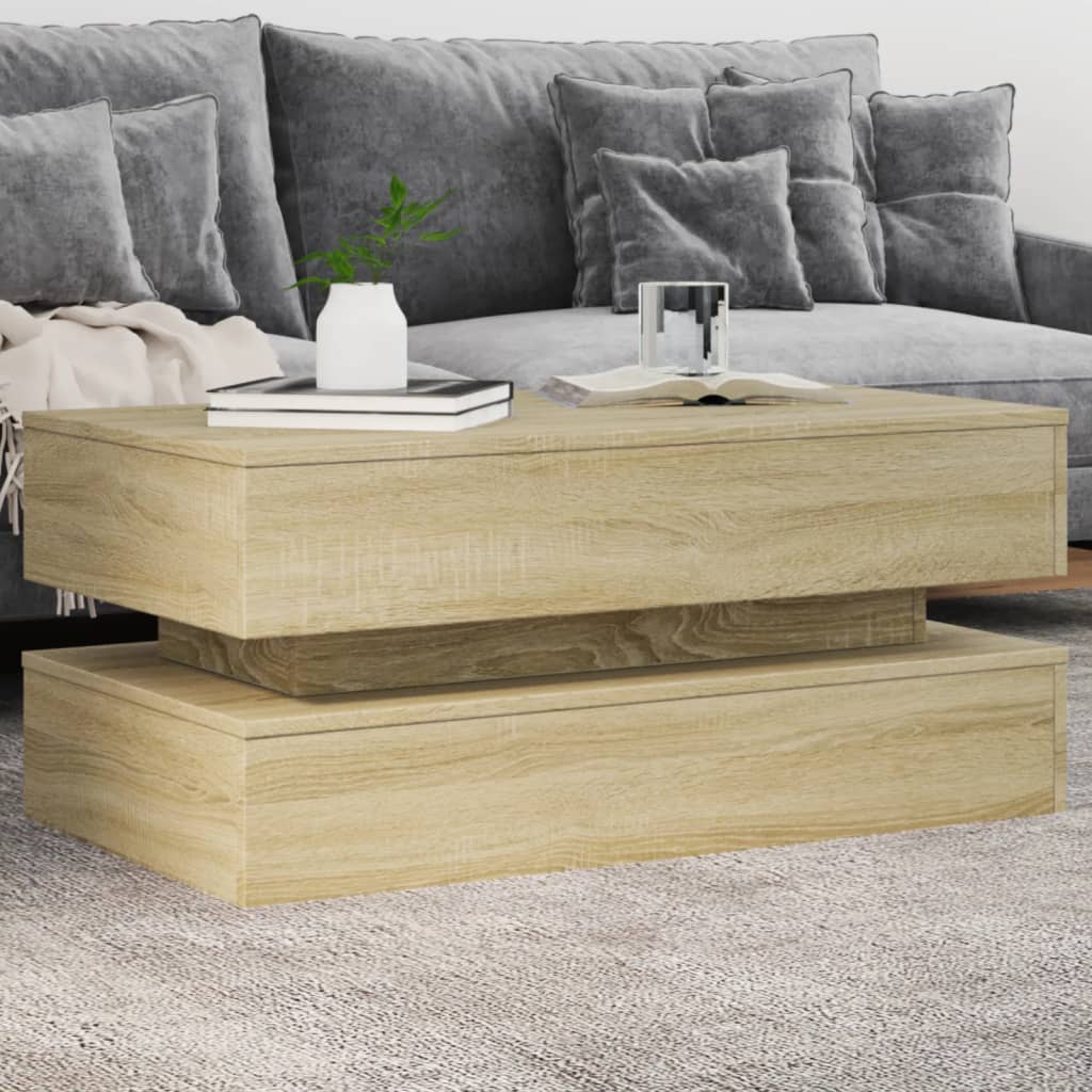 Salontafel met LED-verlichting 90x50x40 cm sonoma eikenkleurig is nu te koop bij PeponiXL, paradijselijk wonen!
