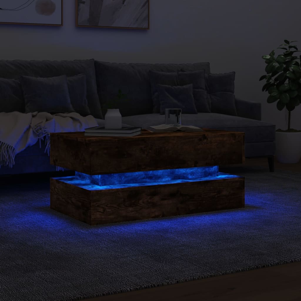 Salontafel met LED-verlichting 90x50x40 cm gerookt eikenkleurig is nu te koop bij PeponiXL, paradijselijk wonen!