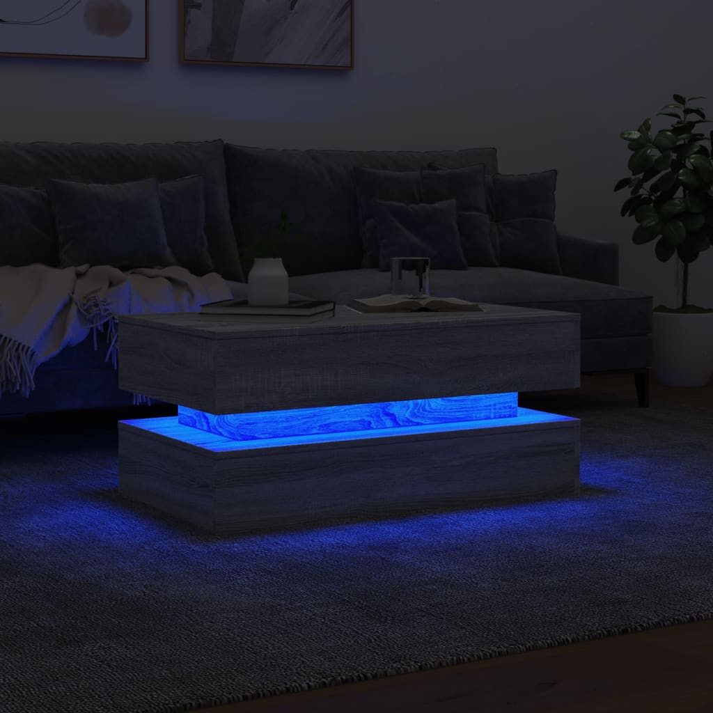 Salontafel met LED-verlichting 90x50x40 cm grijs sonoma eiken is nu te koop bij PeponiXL, paradijselijk wonen!