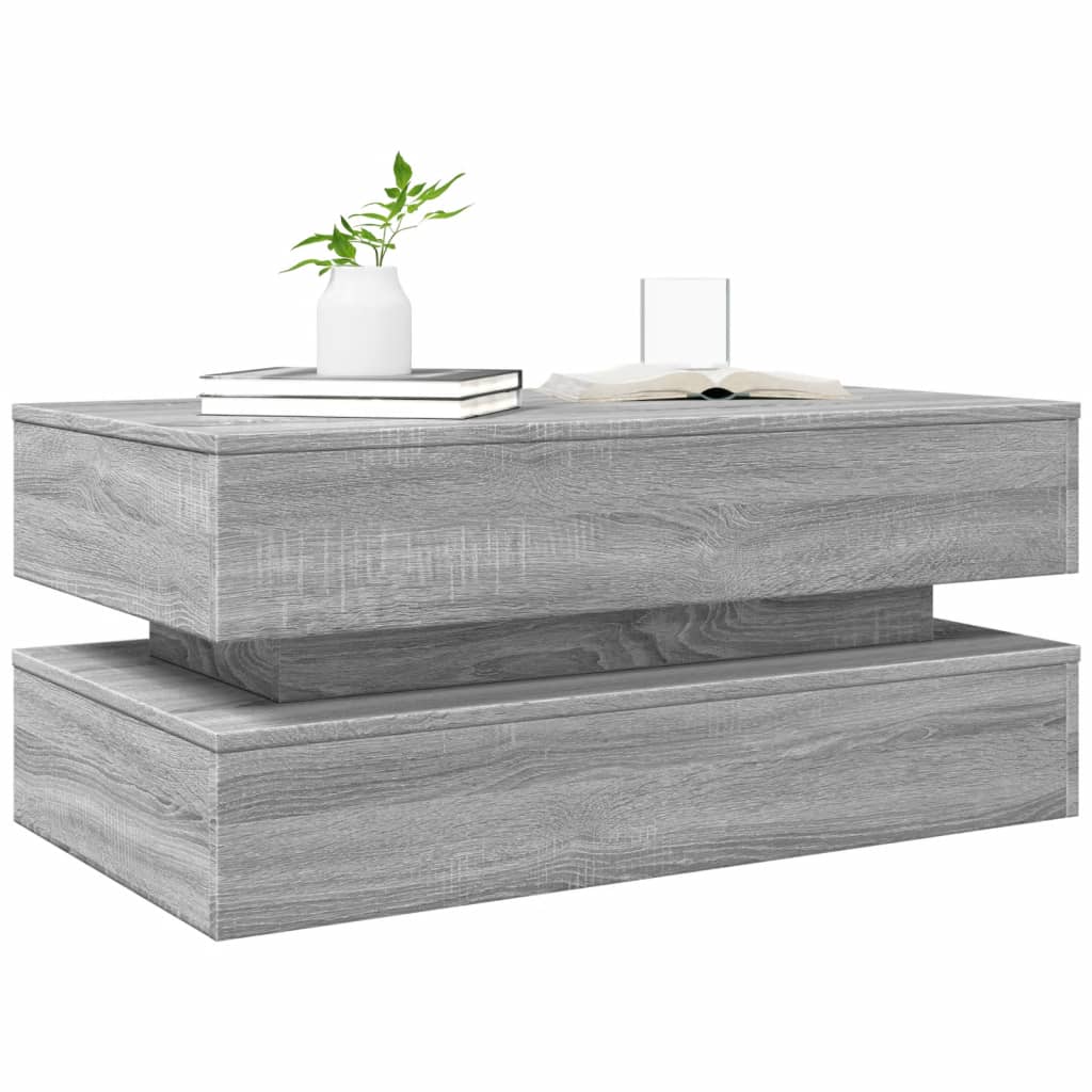 Salontafel met LED-verlichting 90x50x40 cm grijs sonoma eiken is nu te koop bij PeponiXL, paradijselijk wonen!