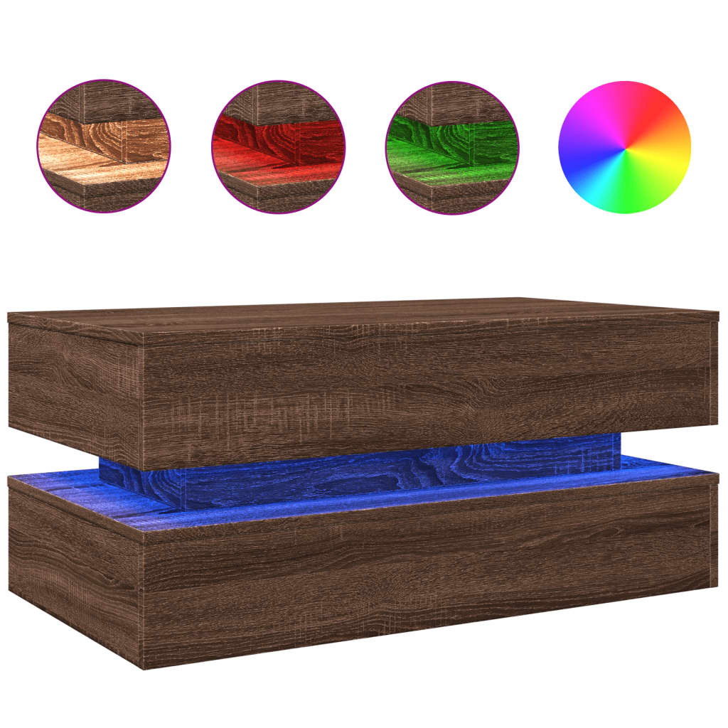 Salontafel met LED-verlichting 90x50x40 cm bruin eikenkleur is nu te koop bij PeponiXL, paradijselijk wonen!
