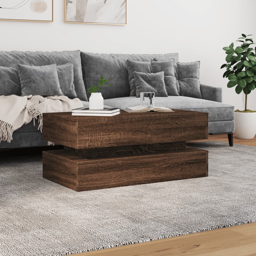 Salontafel met LED-verlichting 90x50x40 cm bruin eikenkleur is nu te koop bij PeponiXL, paradijselijk wonen!