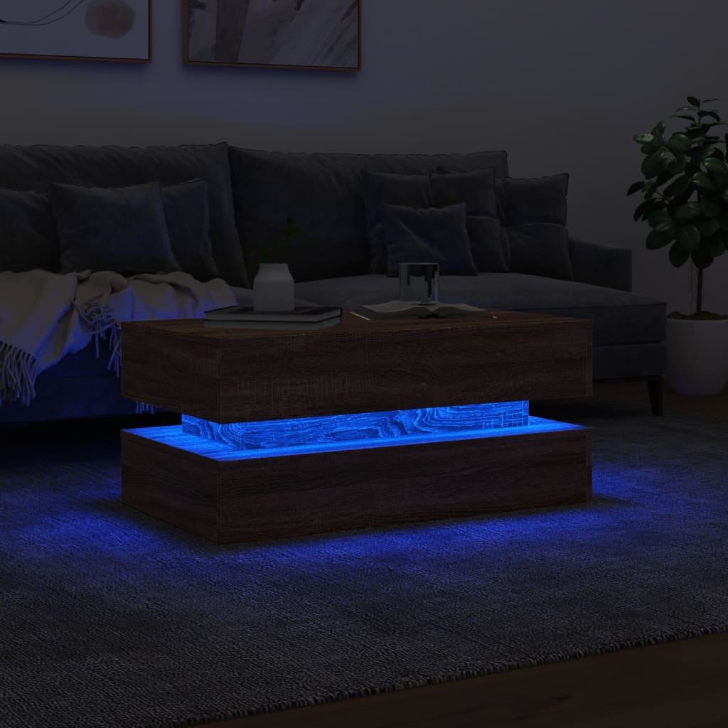 Salontafel met LED-verlichting 90x50x40 cm bruin eikenkleur is nu te koop bij PeponiXL, paradijselijk wonen!