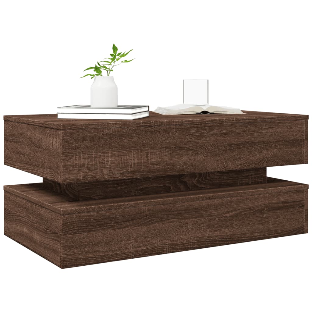 Salontafel met LED-verlichting 90x50x40 cm bruin eikenkleur is nu te koop bij PeponiXL, paradijselijk wonen!
