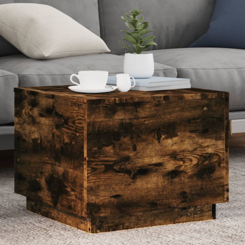 Salontafel met metalen poten 50x50x40 cm gerookt eikenkleurig is nu te koop bij PeponiXL, paradijselijk wonen!