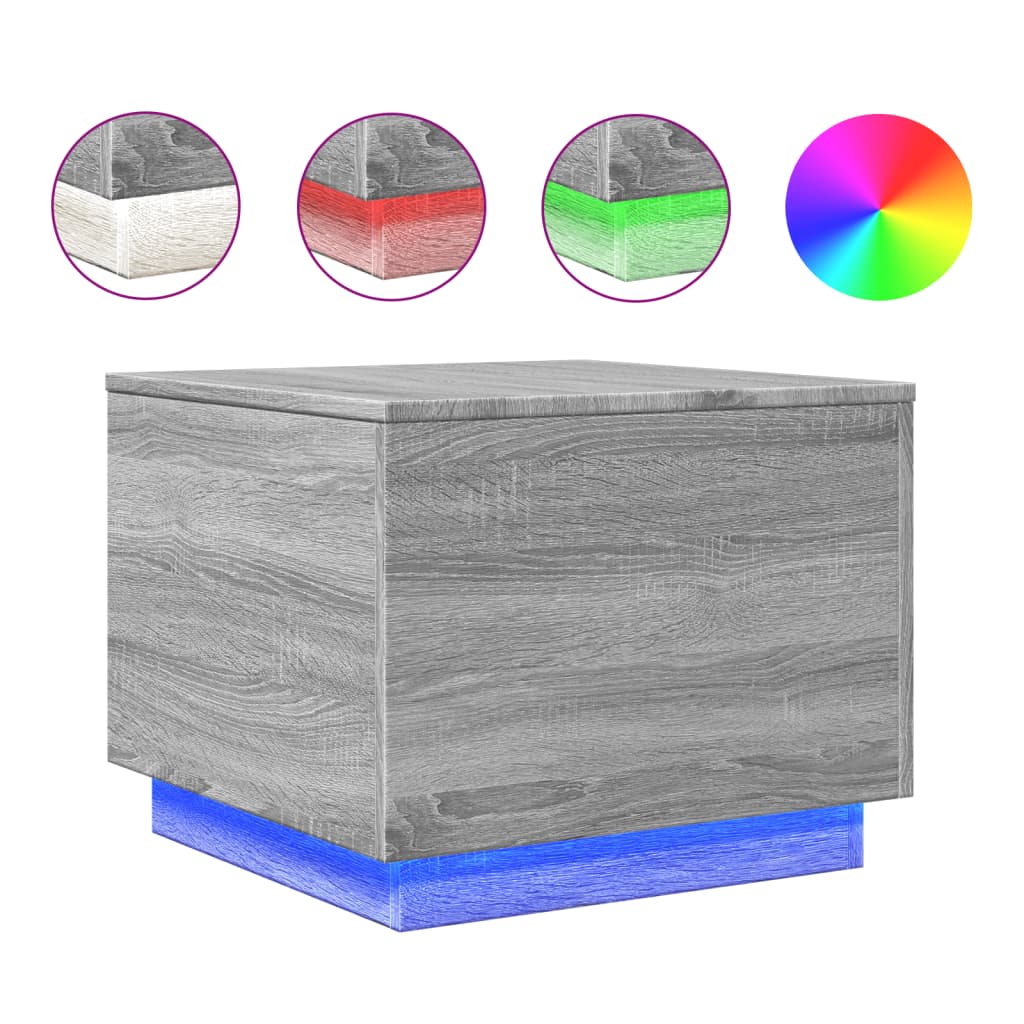 Salontafel met LED-verlichting 50x50x40 cm grijs sonoma eiken is nu te koop bij PeponiXL, paradijselijk wonen!