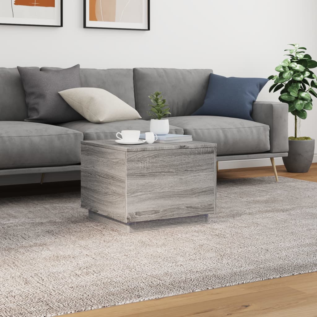 Salontafel met LED-verlichting 50x50x40 cm grijs sonoma eiken is nu te koop bij PeponiXL, paradijselijk wonen!